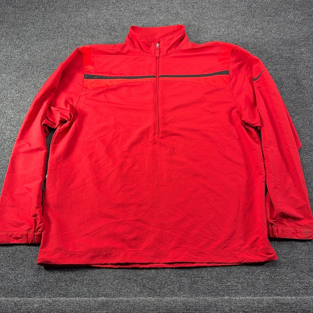 Nike Golf Mens Large Red Black Stripe Half Zip Pullover Windbreaker Jacket L